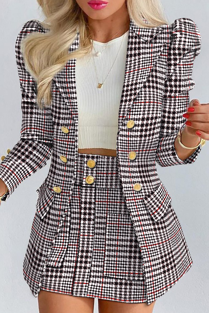 Conjunto informal de dos piezas con estampado de patchwork, cuello vuelto, manga larga (12 colores)