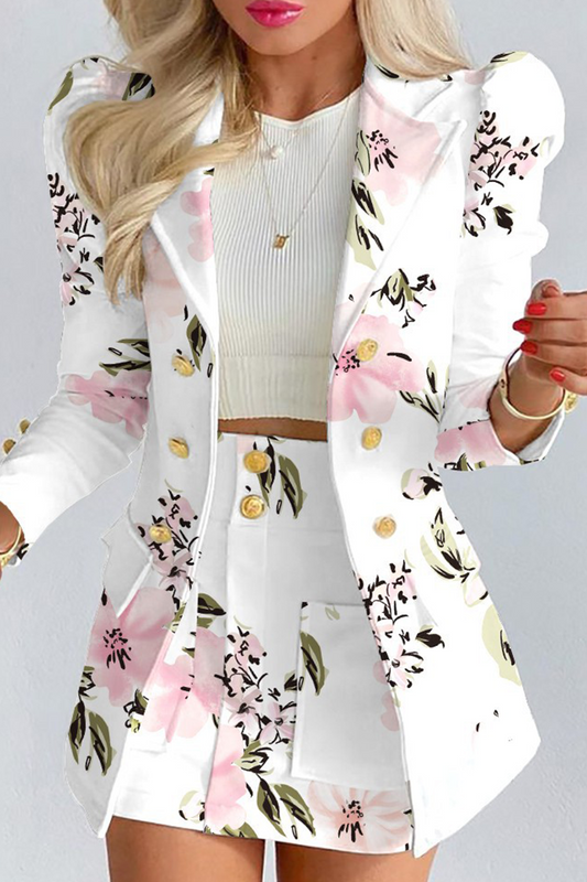 Conjunto informal de dos piezas con estampado de patchwork, cuello vuelto, manga larga (12 colores)