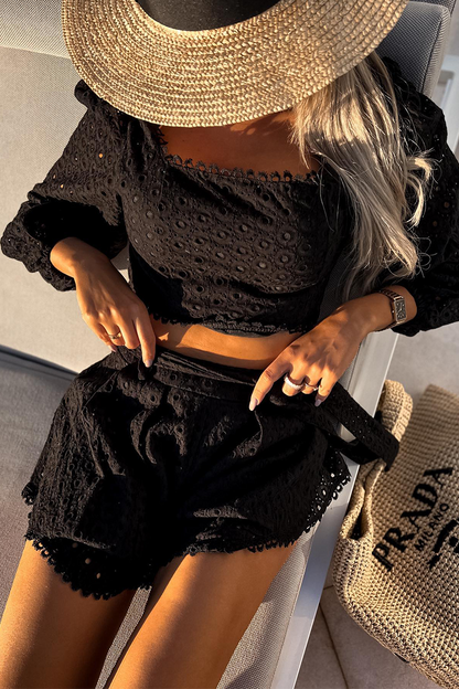 Conjunto informal de dos piezas con cuello cuadrado, manga larga y estampado liso