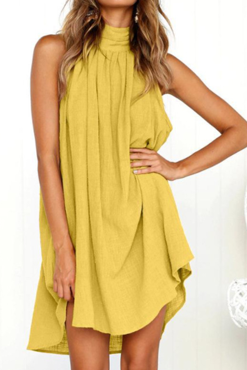 Vestidos casuales lisos con cuello halter y corte recto (6 colores)