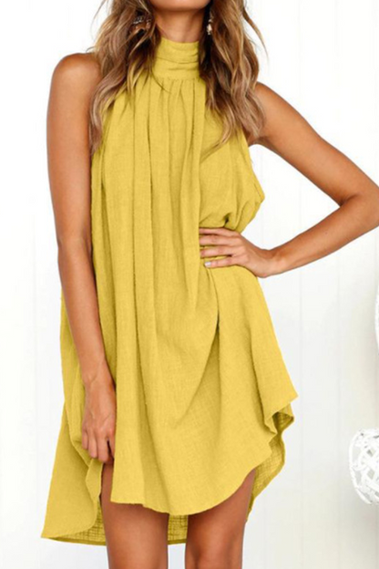 Vestidos casuales lisos con cuello halter y corte recto (6 colores)
