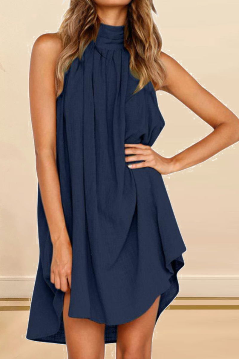 Vestidos casuales lisos con cuello halter y corte recto (6 colores)