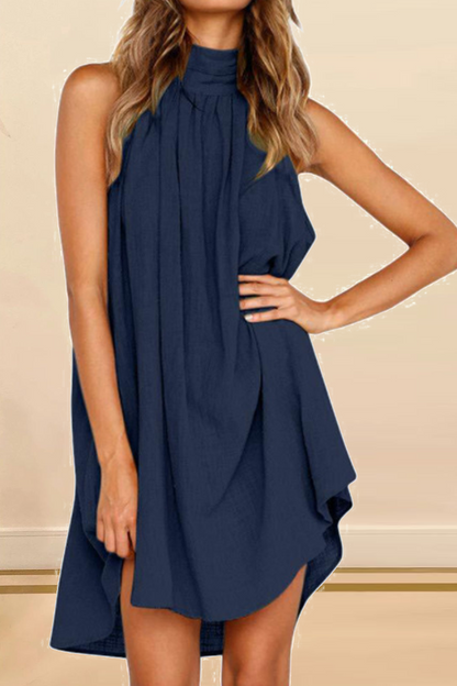 Vestidos casuales lisos con cuello halter y corte recto (6 colores)