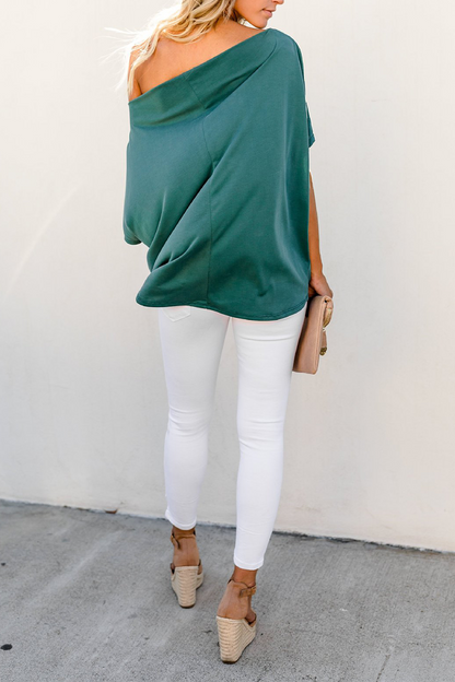 Camisetas casuales de un solo hombro con patchwork liso