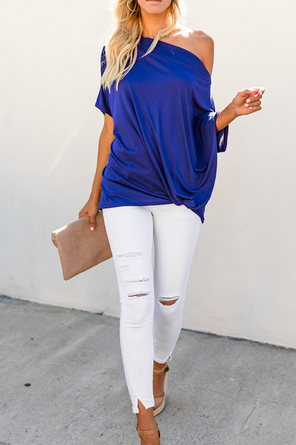 Camisetas casuales de un solo hombro con patchwork liso