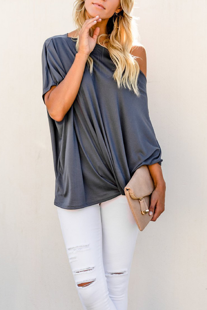 Camisetas casuales de un solo hombro con patchwork liso