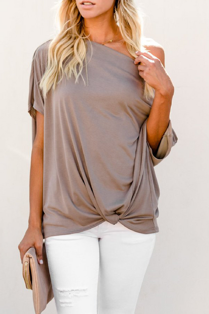 Camisetas casuales de un solo hombro con patchwork liso