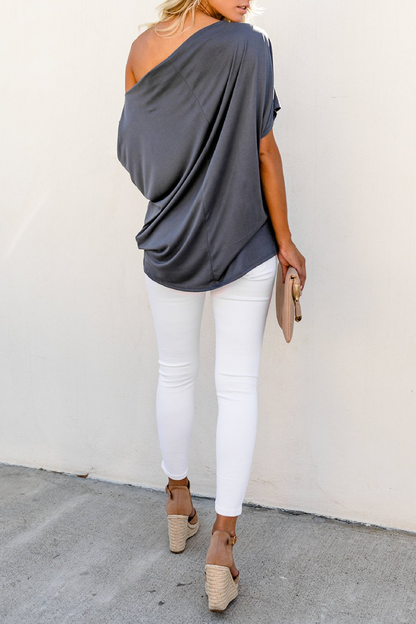 Camisetas casuales de un solo hombro con patchwork liso