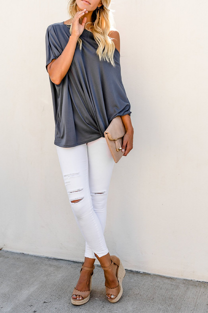 Camisetas casuales de un solo hombro con patchwork liso