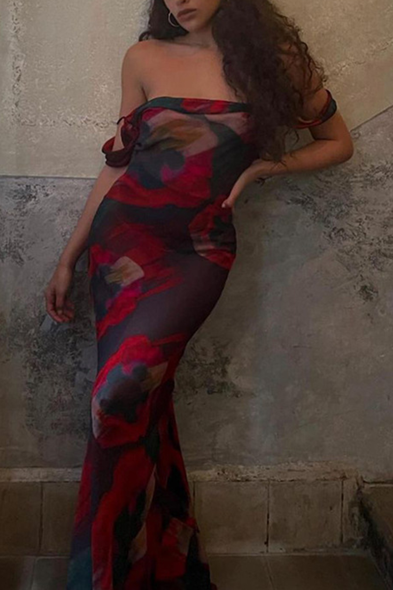 Vestidos de sirena trompeta con tirantes finos y estampado de patchwork a la moda