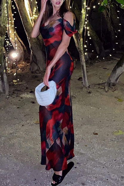 Vestidos de sirena con tirantes finos y estampado de patchwork a la moda