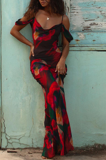 Vestidos de sirena con tirantes finos y estampado de patchwork a la moda