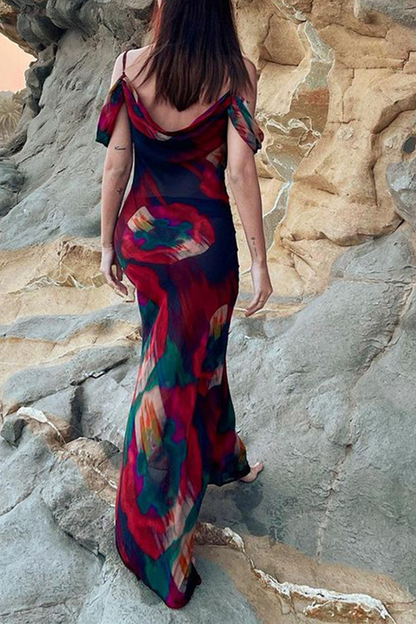 Vestidos de sirena con tirantes finos y estampado de patchwork a la moda