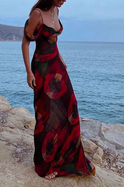 Vestidos de sirena con tirantes finos y estampado de patchwork a la moda