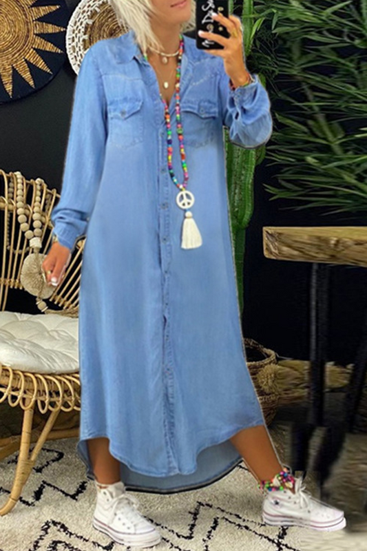 Vestido informal liso con cuello vuelto irregular (3 colores)