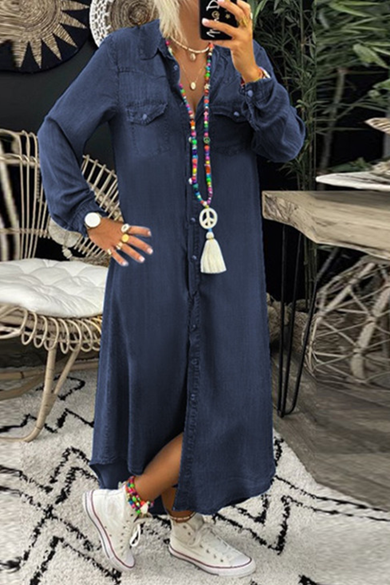 Vestido informal liso con cuello vuelto irregular (3 colores)