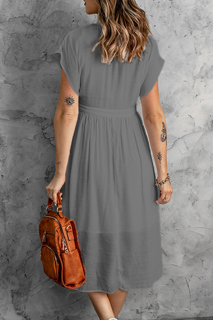 Vestidos casuales con falda y escote en V y hebilla sólida (7 colores)