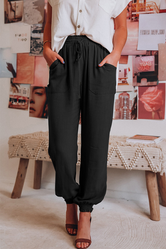 Pantalones Harlan casuales de color liso con parches y cintura media