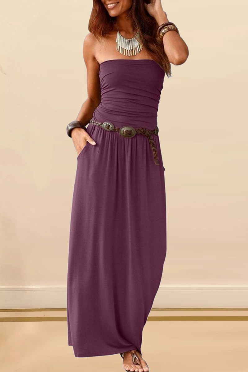 Vestidos casuales de falda con cintura sin tirantes y parches lisos (4 colores)