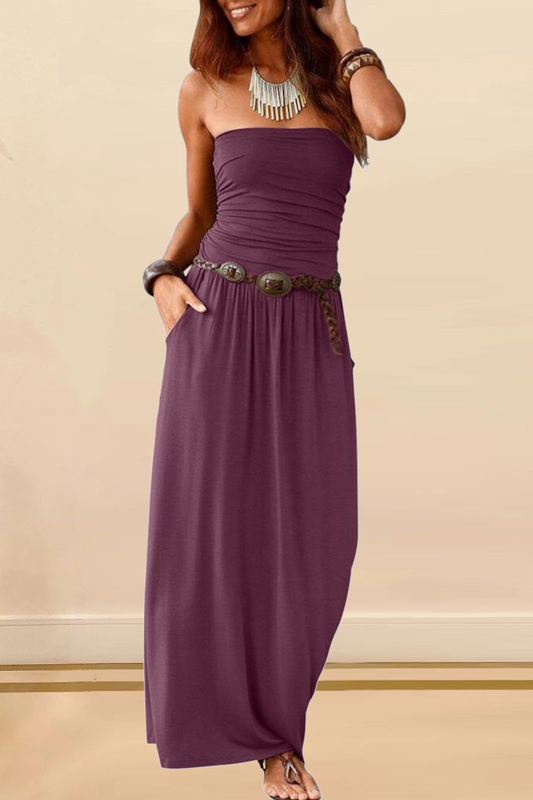 Vestidos casuales de falda con cintura sin tirantes y parches lisos (4 colores)