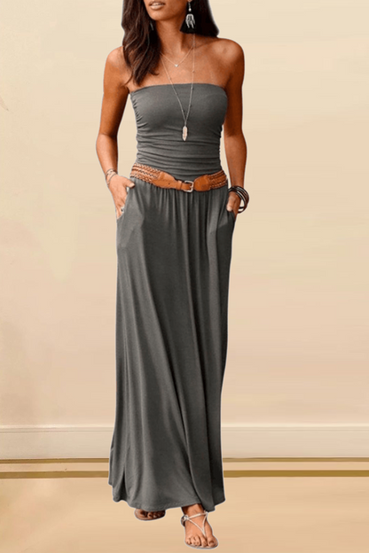Vestidos casuales de falda con cintura sin tirantes y parches lisos (4 colores)