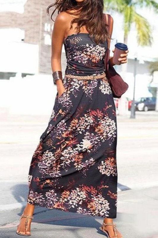 Vestidos de falda con cintura sin tirantes y estampado de moda (3 colores)