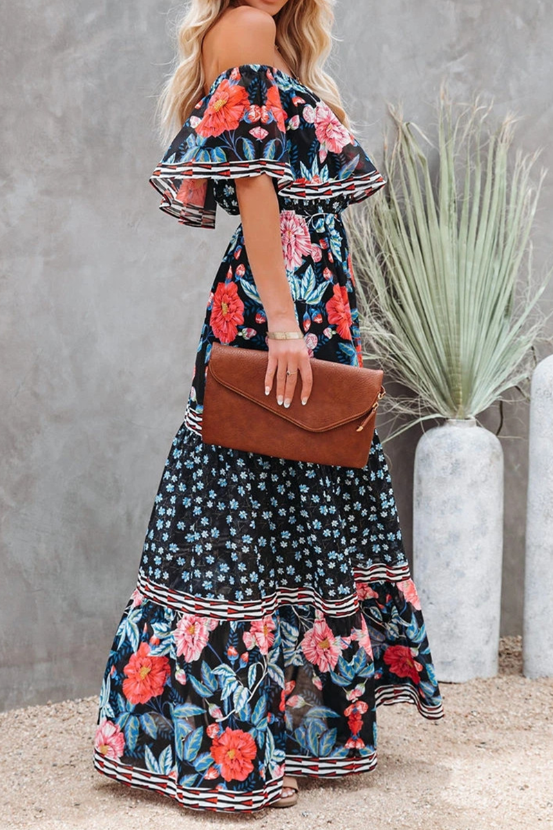 Vestidos de línea A con hombros descubiertos y estampados de moda urbana (6 colores)