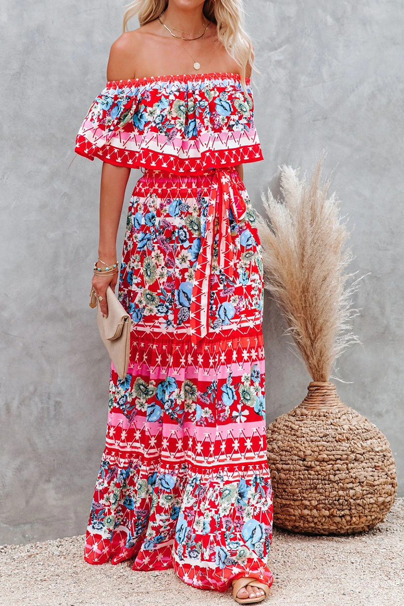 Vestidos de línea A con hombros descubiertos y estampados de moda urbana (6 colores)