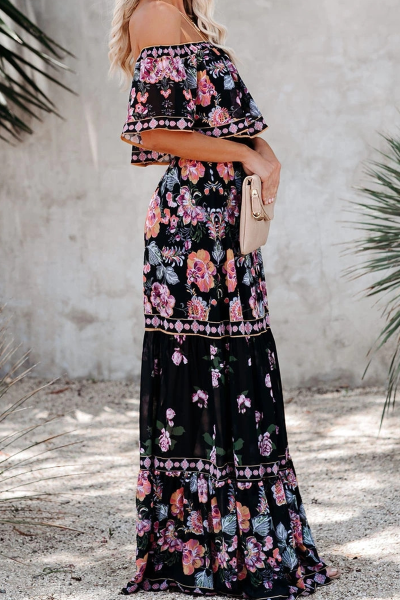 Vestidos de línea A con hombros descubiertos y estampados de moda urbana (6 colores)
