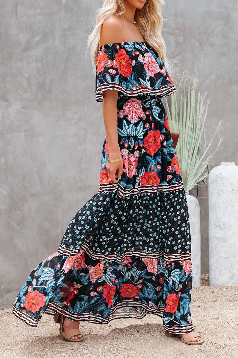 Vestidos de línea A con hombros descubiertos y estampados de moda urbana (6 colores)