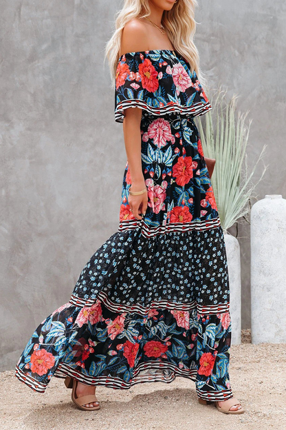 Vestidos de línea A con hombros descubiertos y estampados de moda urbana (6 colores)