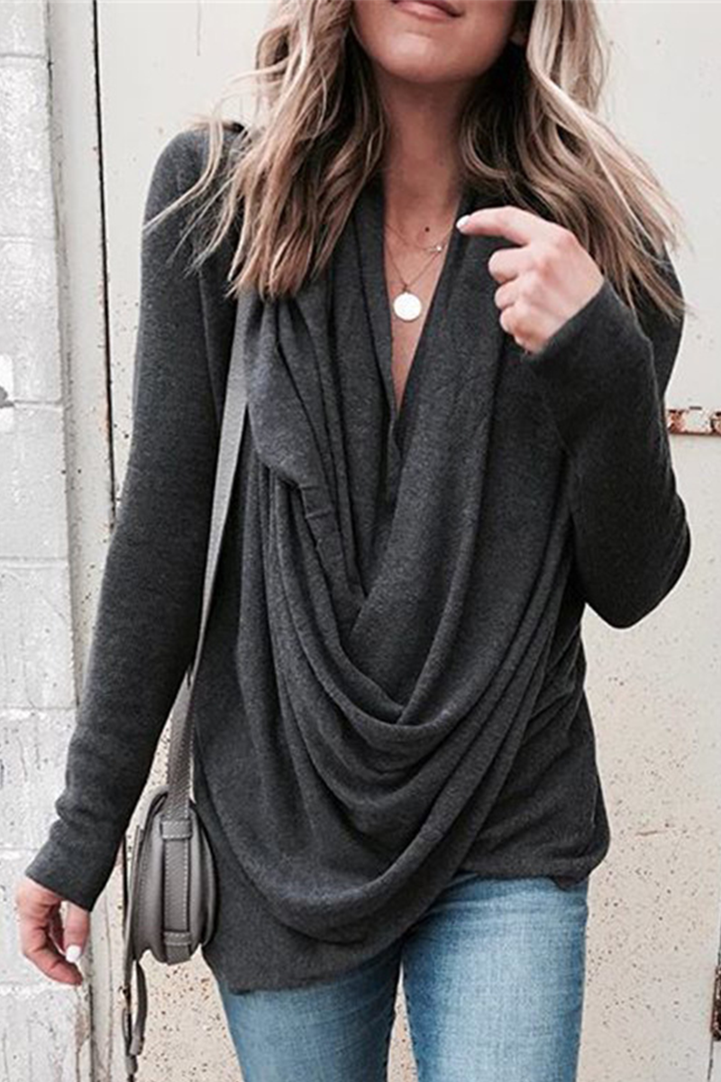 Tops casuales de cuello en U con parches sólidos