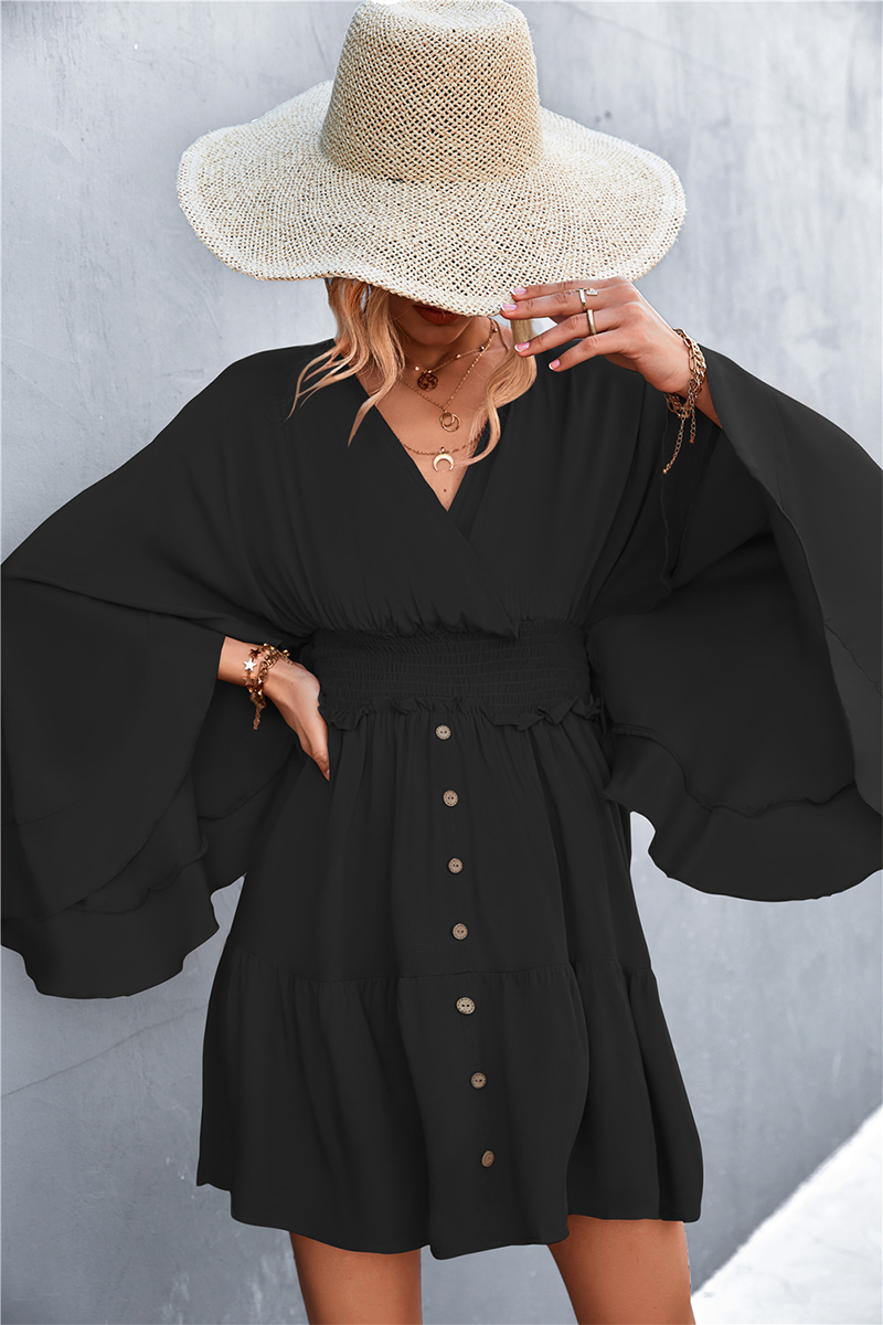 Vestidos casuales con falda y escote en V y retazos sólidos (3 colores)