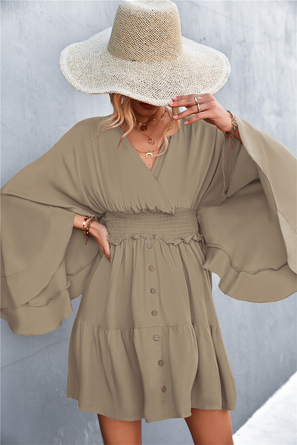 Vestidos casuales con falda y escote en V y retazos sólidos (3 colores)