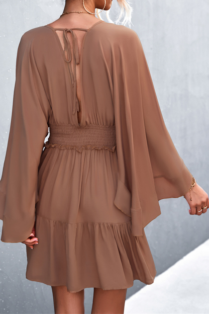 Vestidos casuales con falda y escote en V y retazos sólidos (3 colores)