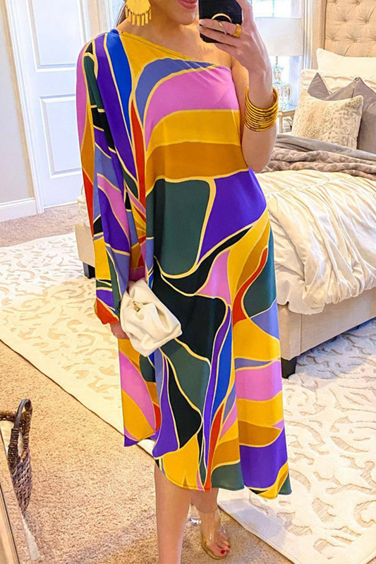 Vestidos rectos de un solo hombro con estampado casual