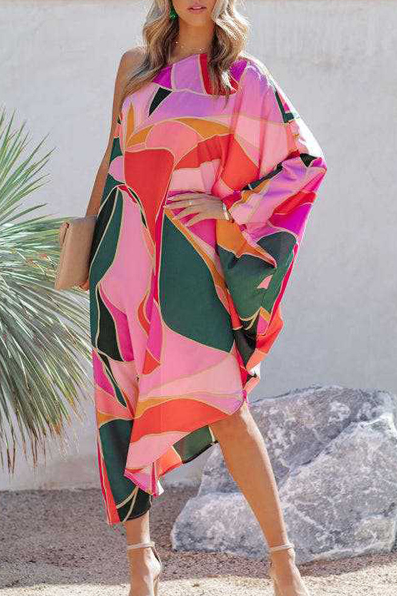 Vestidos rectos de un solo hombro con estampado casual