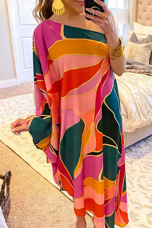 Vestidos rectos de un solo hombro con estampado casual