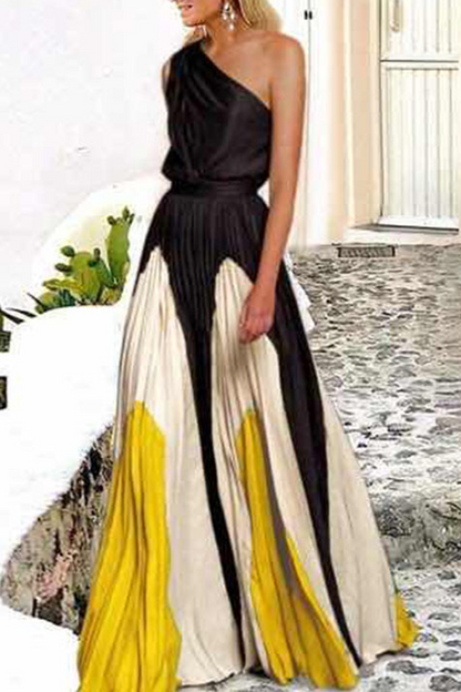 Vestidos con falda pastel de un solo hombro y estampado de patchwork (6 colores)