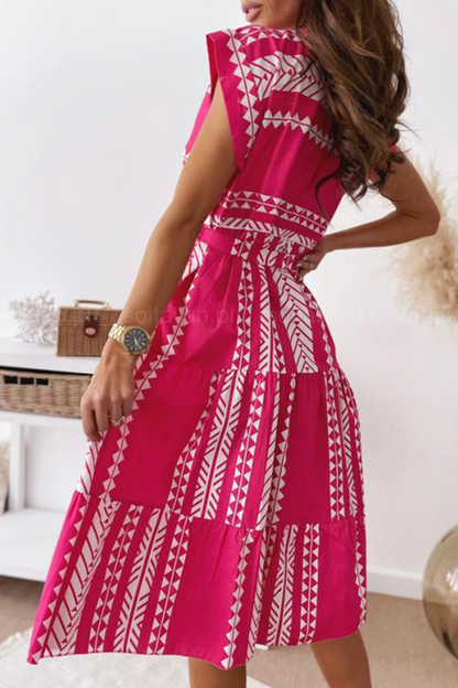 Vestidos casuales con falda y cintura redonda con abertura y estampado