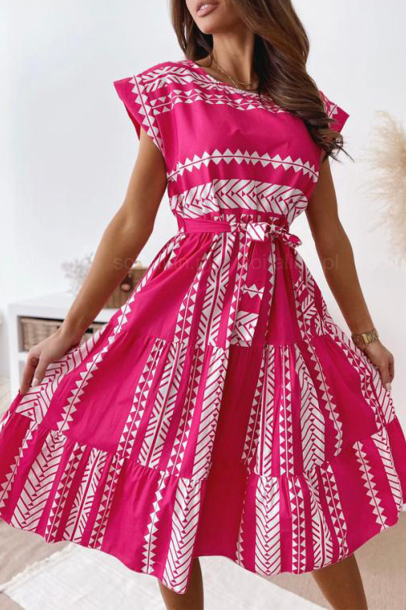 Vestidos casuales con falda y cintura redonda con abertura y estampado