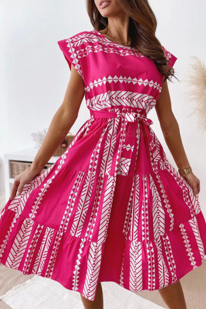 Vestidos casuales con falda y cintura redonda con abertura y estampado