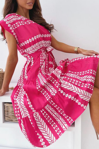 Vestidos casuales con falda y cintura redonda con abertura y estampado