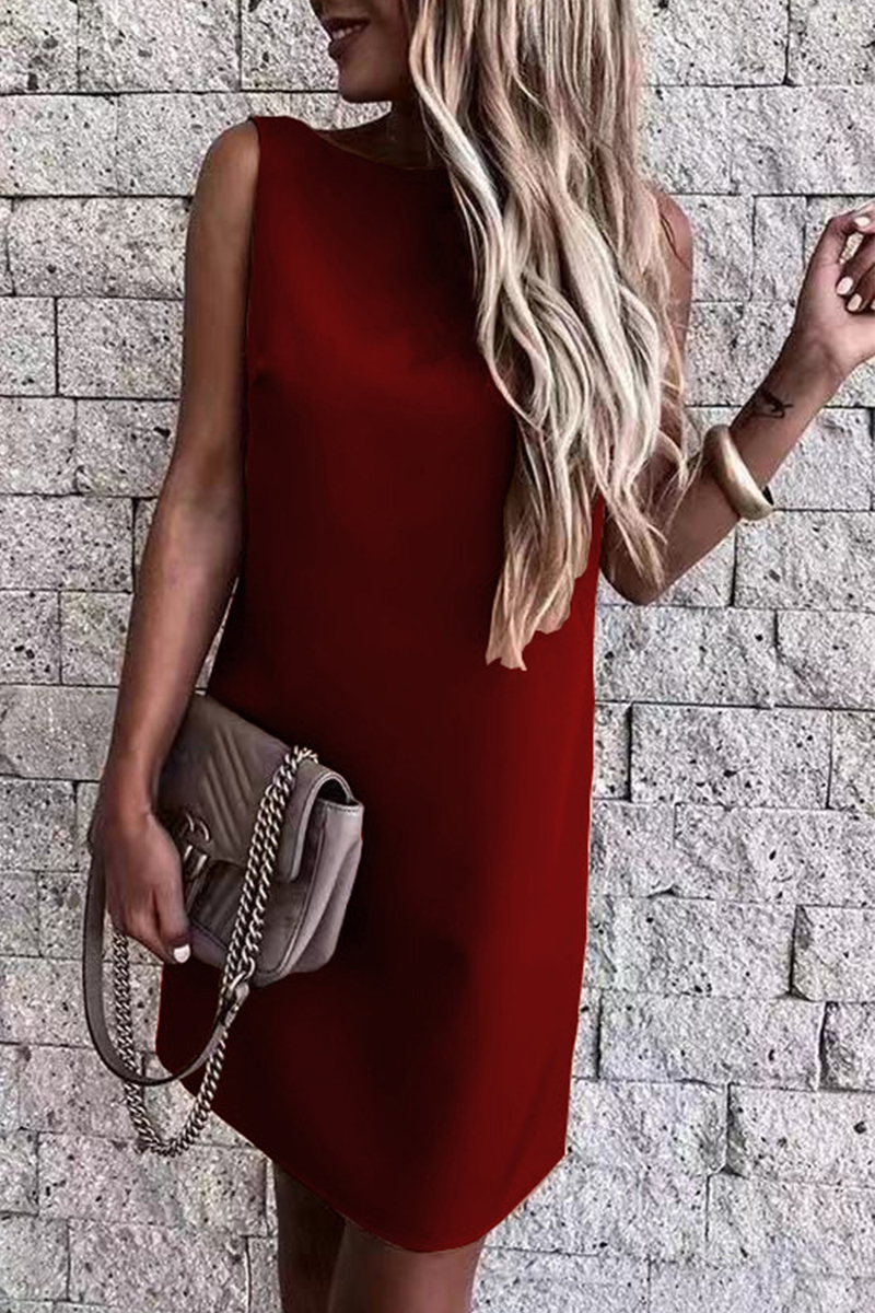 Vestidos casuales lisos con cuello redondo y rectos (5 colores)