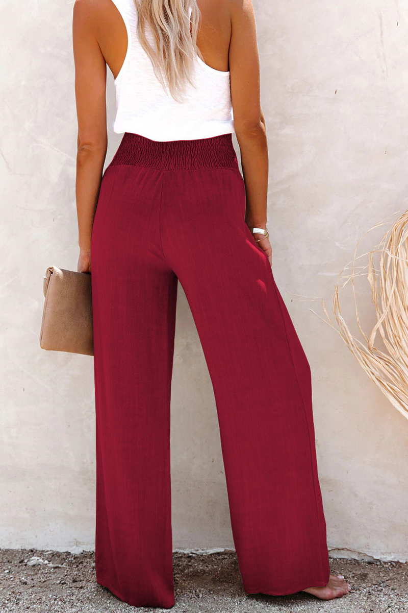 Pantalones de moda lisos, sueltos, de cintura alta, con pierna ancha y color liso (6 colores)