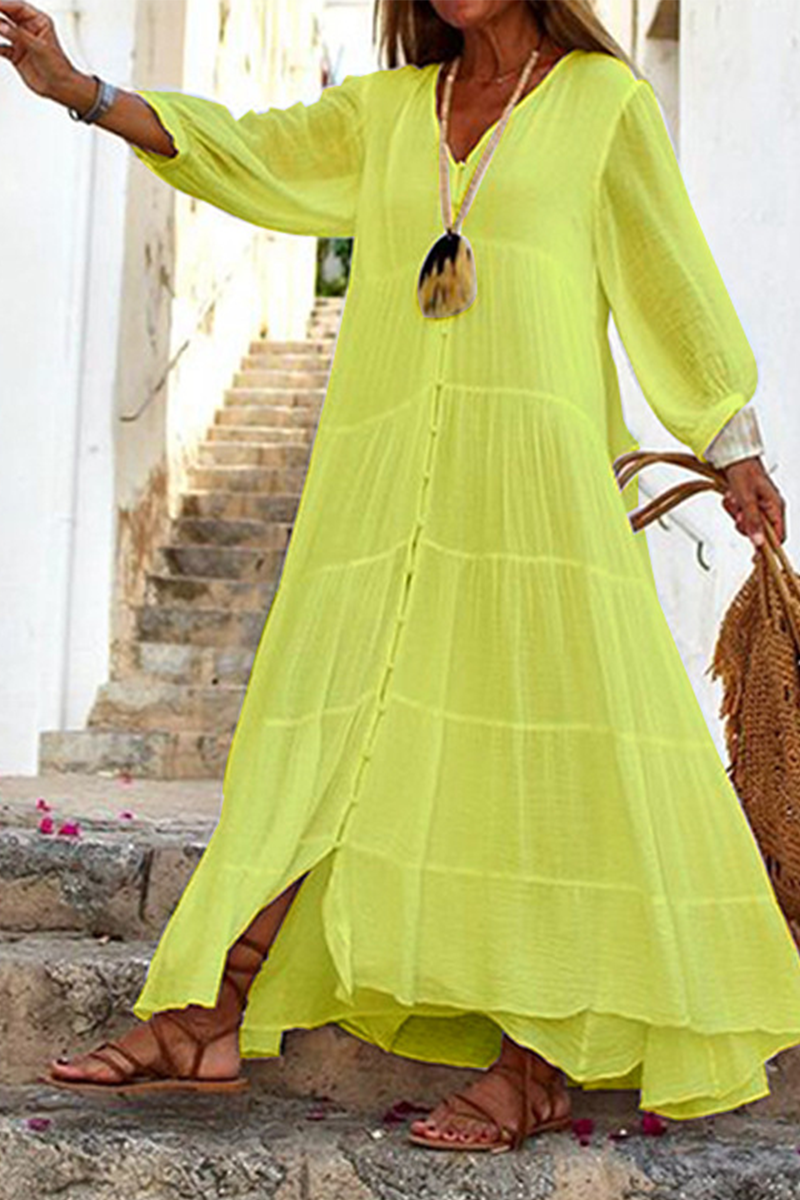Vestidos de moda con falda pastel y cuello en V y patchwork liso