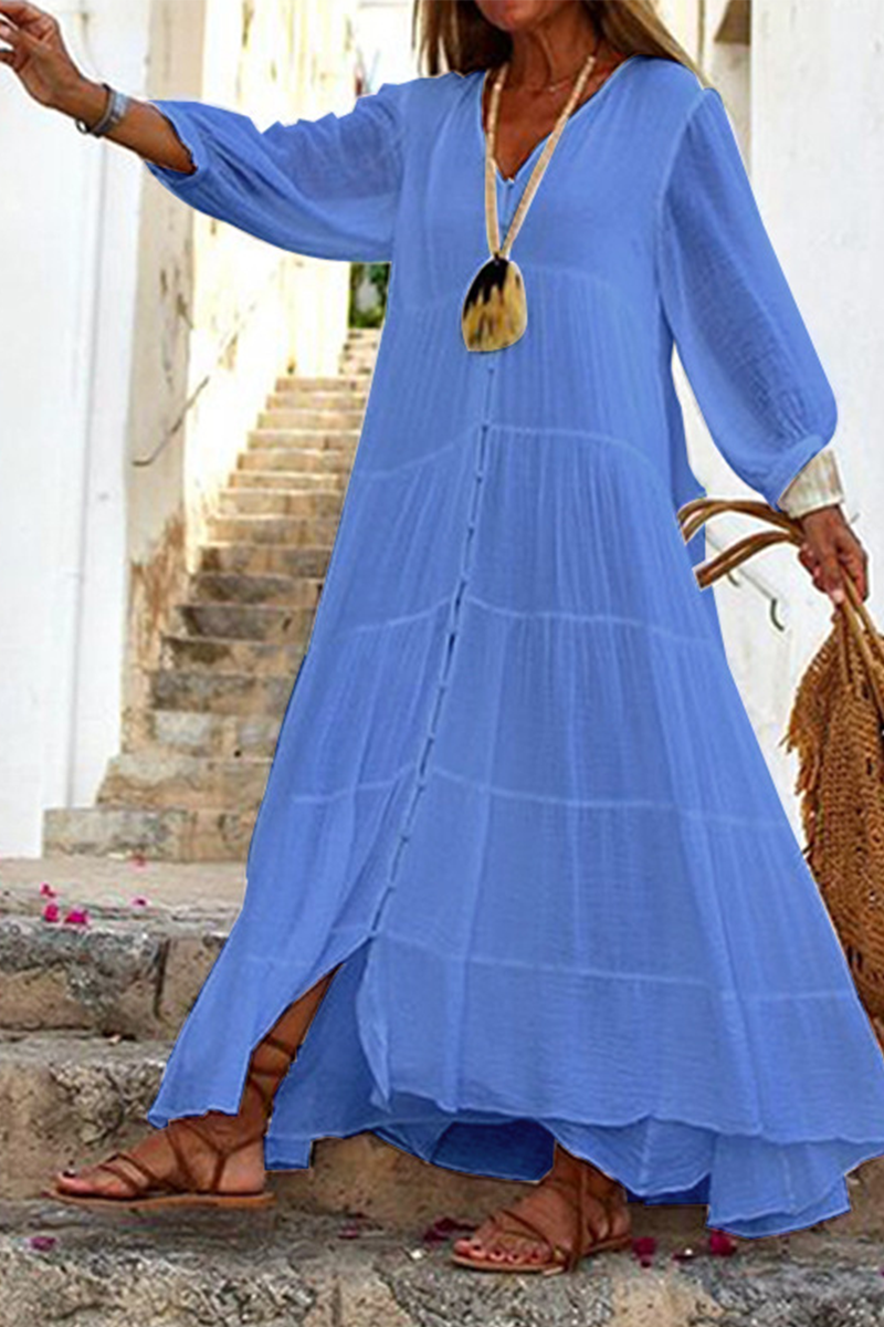 Vestidos de moda con falda pastel y cuello en V y patchwork liso