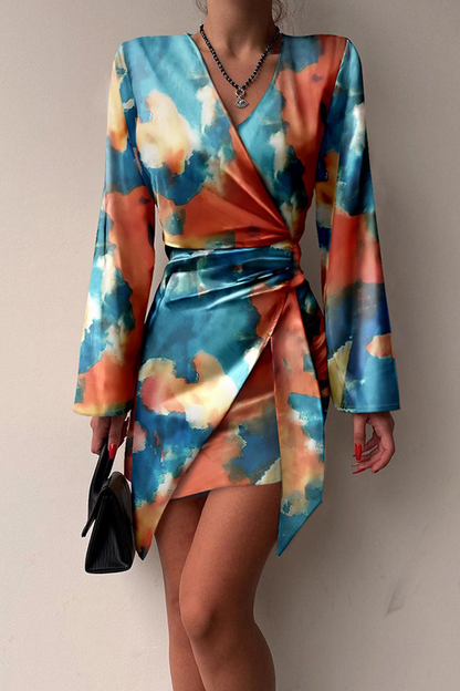 Vestidos de falda lápiz con cuello en V y efecto tie-dye de patchwork (3 colores)