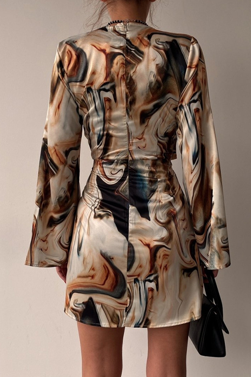 Vestidos de falda lápiz con cuello en V y efecto tie-dye de patchwork (3 colores)