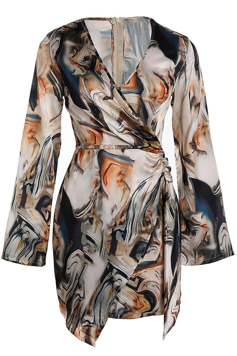 Vestidos de falda lápiz con cuello en V y efecto tie-dye de patchwork (3 colores)